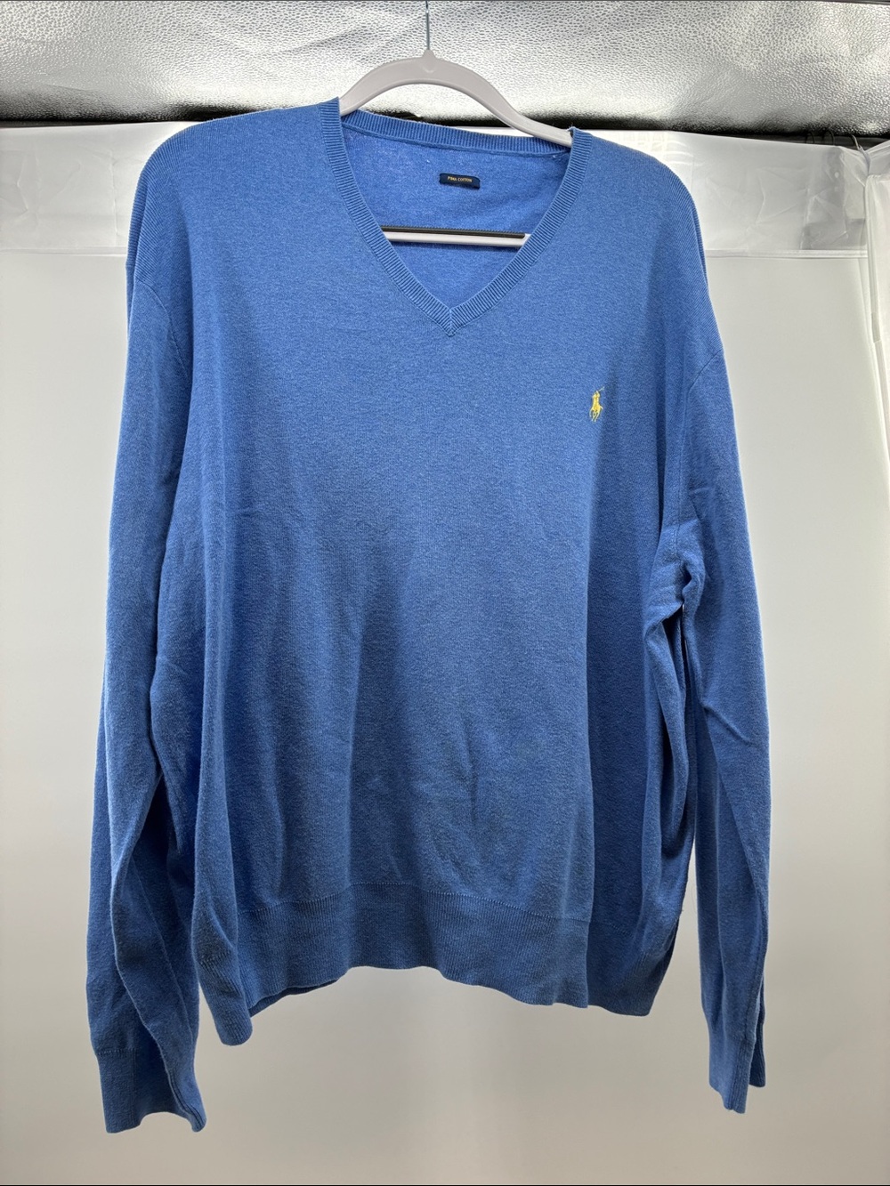 Ralph Lauren Men’s Blue V-Neck Sweater with Yellow Pony
